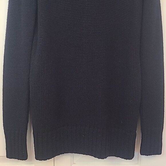 Mara Hoffman Wool Leather Appliqué Button Front Cardigan Sweater Navy Black Sz S - Picture 10 of 13